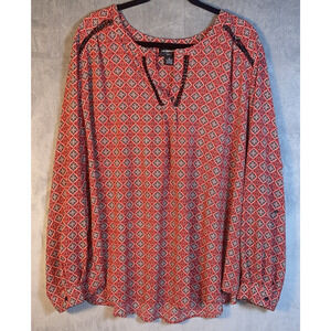 3X Liz Claiborne Career‎ Woman Blouse Shirt Orange Black Roll Tab Sleeve Summer